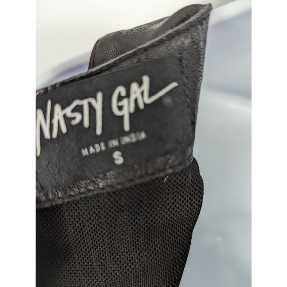 Nasty Gal Black Leather Suede Sleeveless Mini Dress Long Fringe Mesh Back Small - Picture 5 of 14